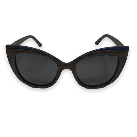 Transparent Cat Eye Sunglasses MELINA in Brown/Blue Wood Tones with Case - Picture 1 of 16